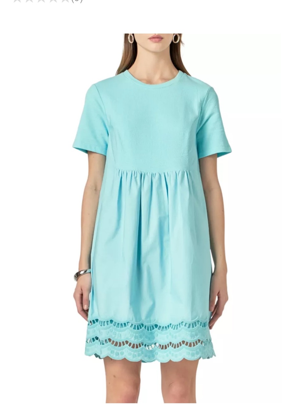 English Factory Light Blue Short Sleeve Scalloped Hem Mini Dress
